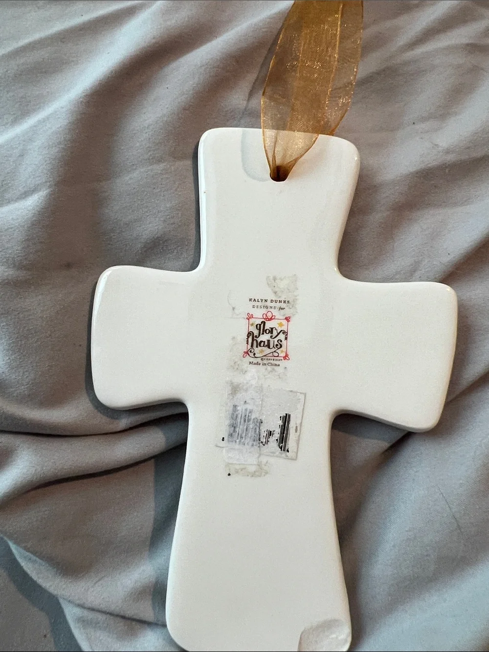 Daughter of the King Ceramic Wall Cross in White, Gold and Teal